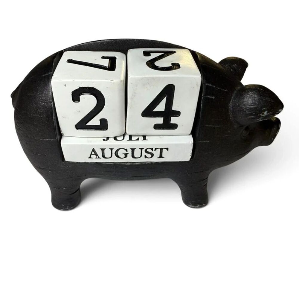 Vintage Black Pig Wooden Perpetual Desk Calendar